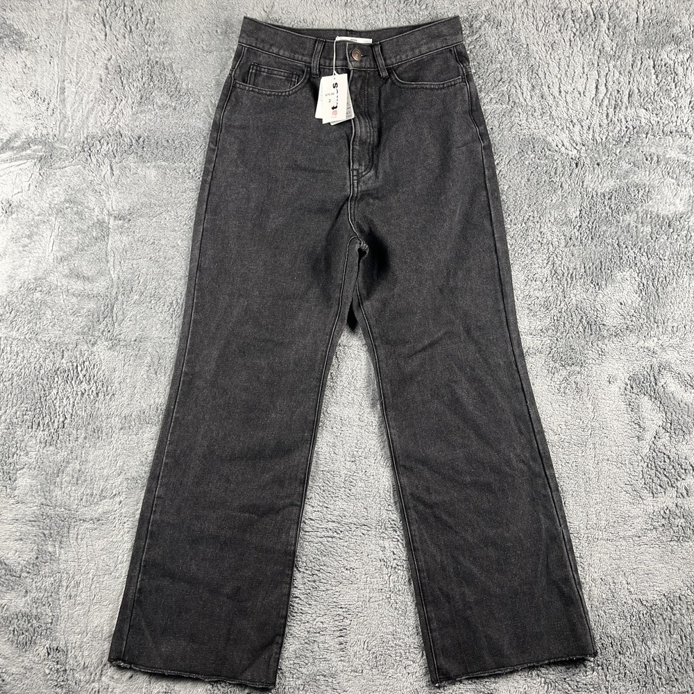 Atmos Jeans Women Medium Black Denim Cut Off Hem Wide Leg Streetwear AT22AW-PT01